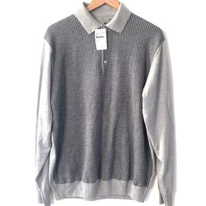 Canali Mens Long-sleeve Gray & Black Houndstooth print front Sweater, Size XXL